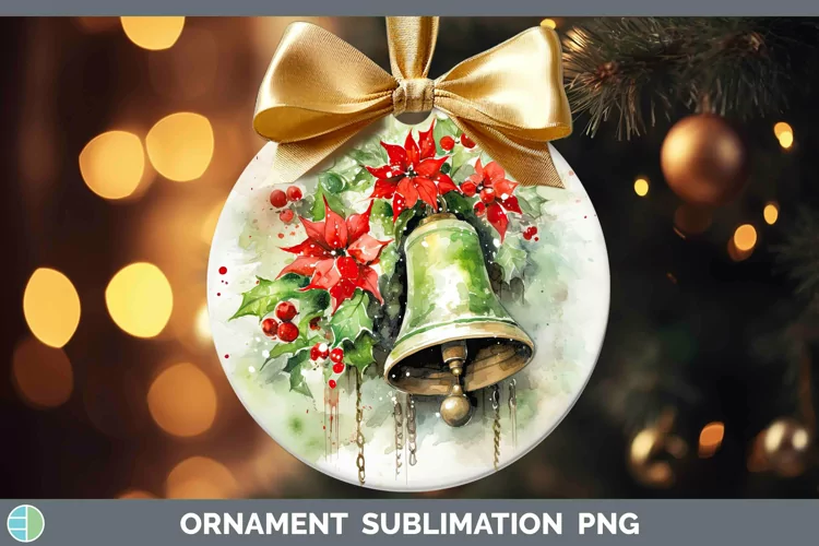 Watercolor Christmas Jingle Bells Ornament Sublimation Baubl