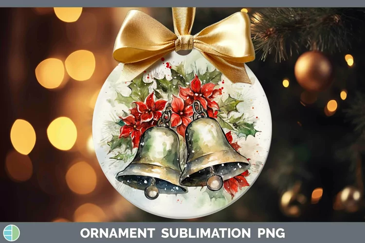 Watercolor Christmas Jingle Bells Ornament Sublimation Baubl
