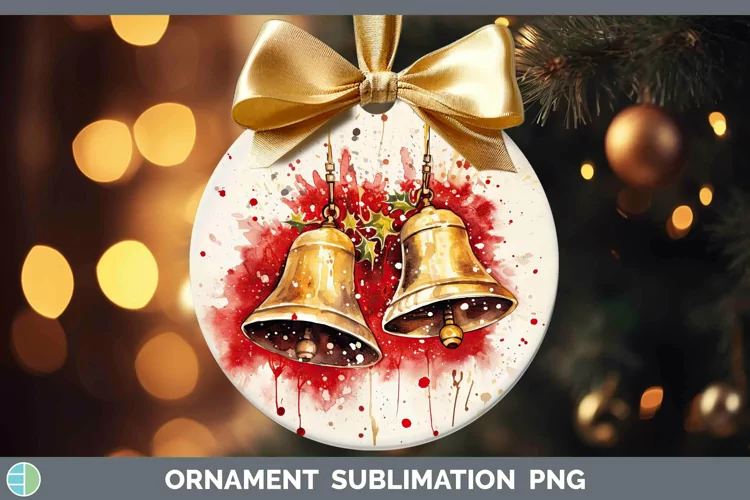Watercolor Christmas Jingle Bells Ornament Sublimation Baubl