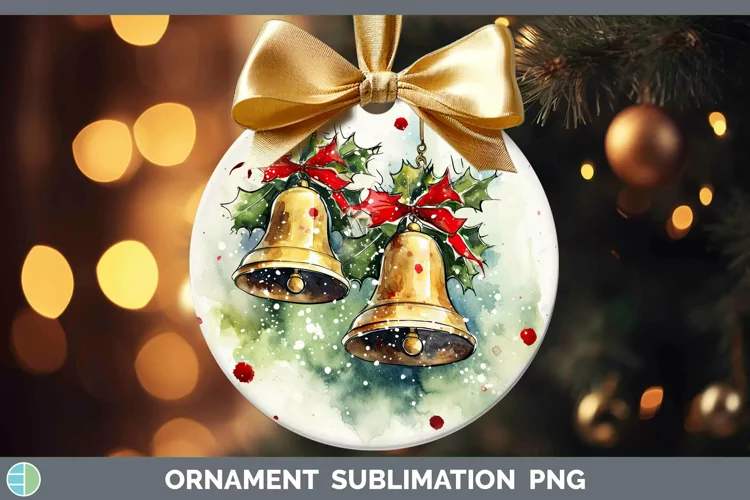 Watercolor Christmas Jingle Bells Ornament Sublimation Baubl