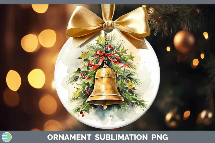 Watercolor Christmas Jingle Bells Ornament Sublimation Baubl