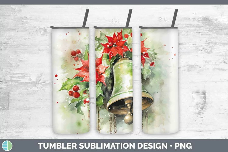 Watercolor Christmas Jingle Bells Tumbler Sublimation 20 oz