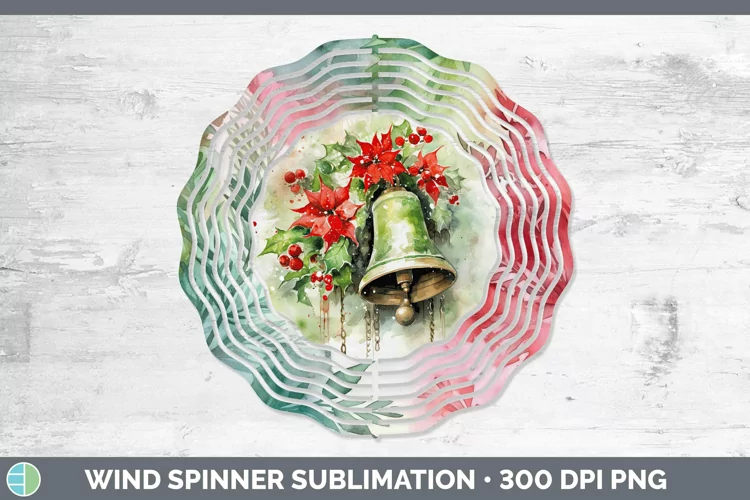Watercolor Christmas Jingle Bells Wind Spinner Sublimation S