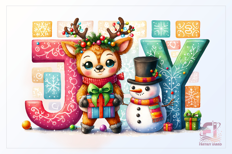 Hand-painted watercolor Christmas deer and snowman clipart PNG transparent background, 300 DPI. Great for cards, stickers, sublimation, mugs and winter crafts.