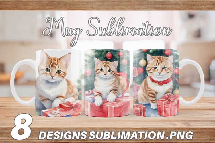 Watercolor Christmas Kitty | Mug sublimation design