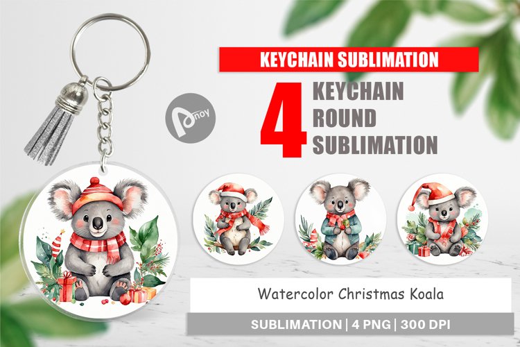 Keychain Watercolor Christmas Koala