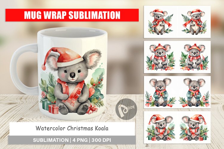 Mug Wrap Design Watercolor Christmas Koala