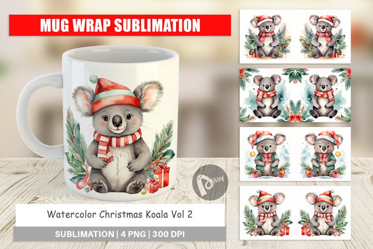 Mug Wrap Design Watercolor Christmas Koala