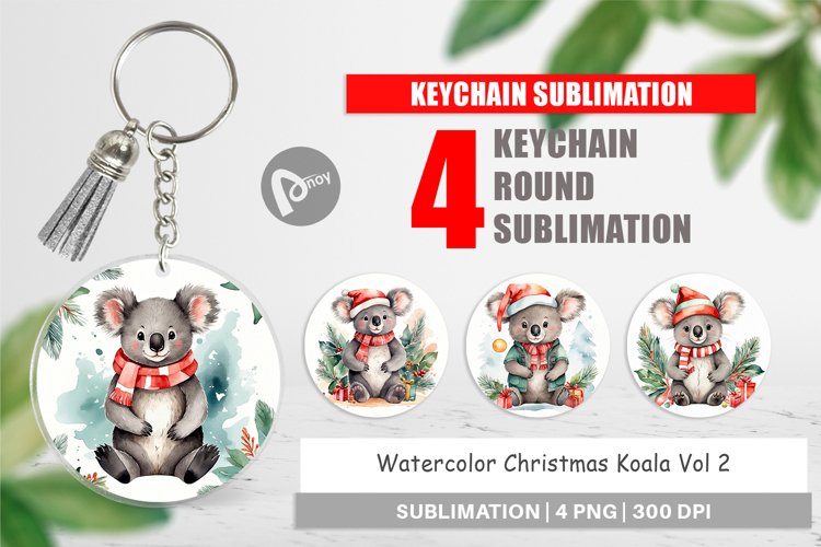Keychain Watercolor Christmas Koala