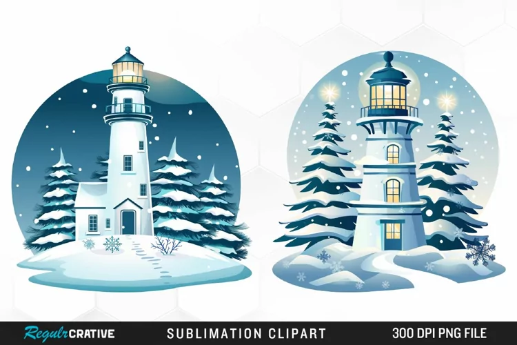 Watercolor Christmas Lighthouse Clipart