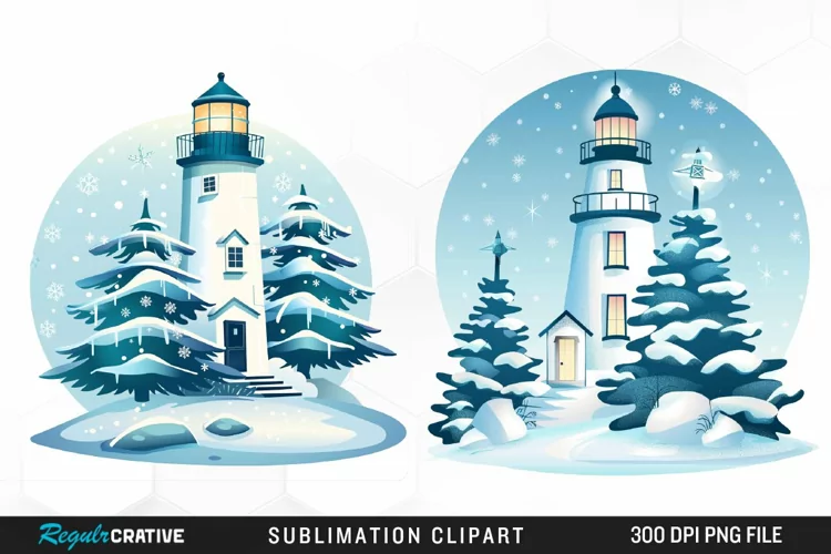 Watercolor Christmas Lighthouse Clipart
