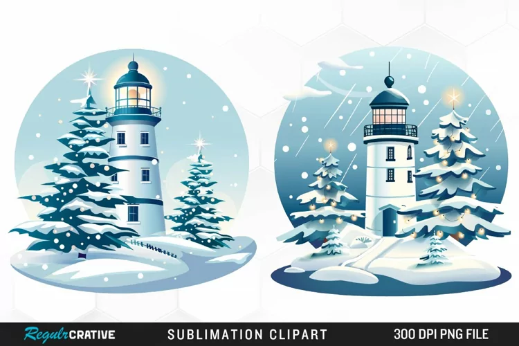 Watercolor Christmas Lighthouse Clipart