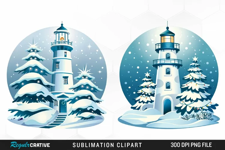 Watercolor Christmas Lighthouse Clipart