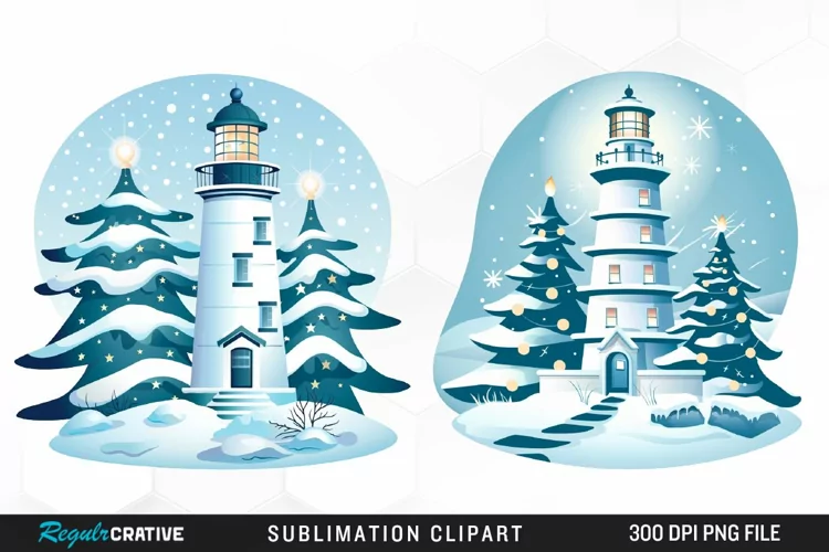 Watercolor Christmas Lighthouse Clipart