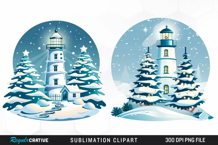 Watercolor Christmas Lighthouse Clipart