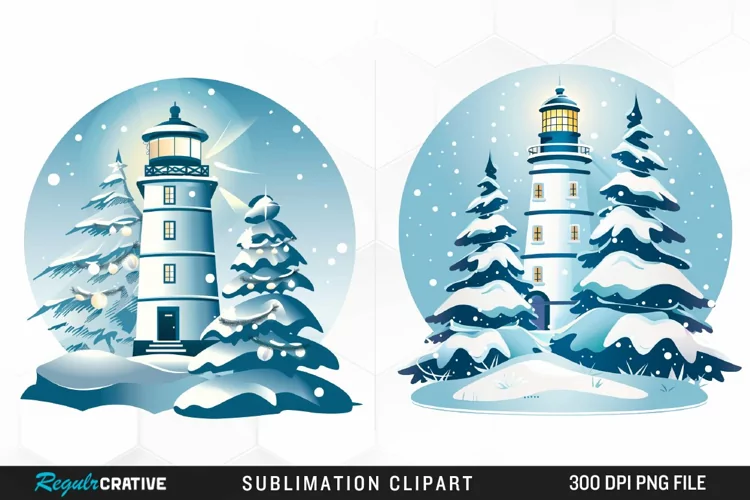 Watercolor Christmas Lighthouse Clipart