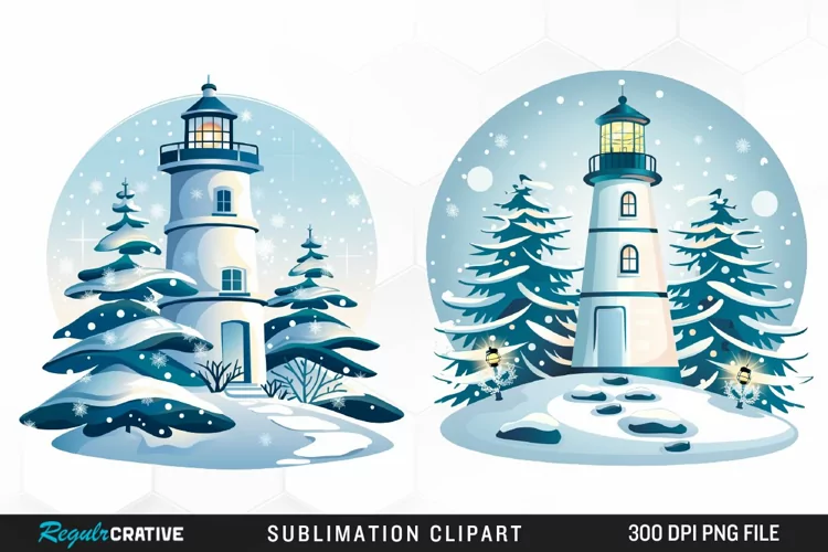 Watercolor Christmas Lighthouse Clipart