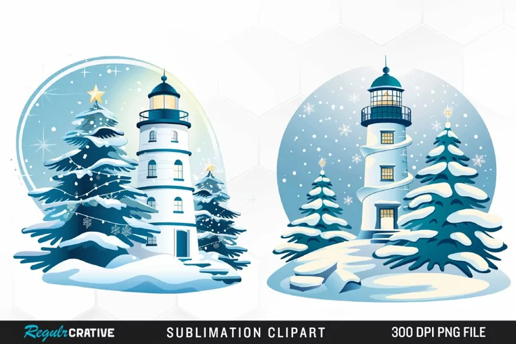 Watercolor Christmas Lighthouse Artwork Clipart