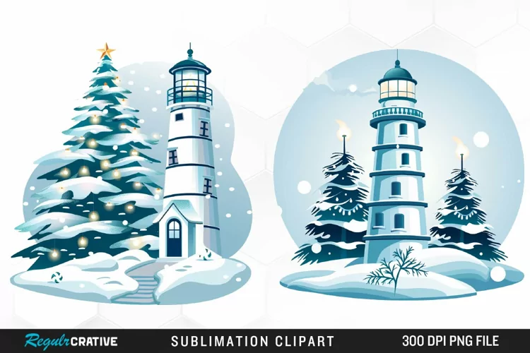 Watercolor Christmas Lighthouse Clipart
