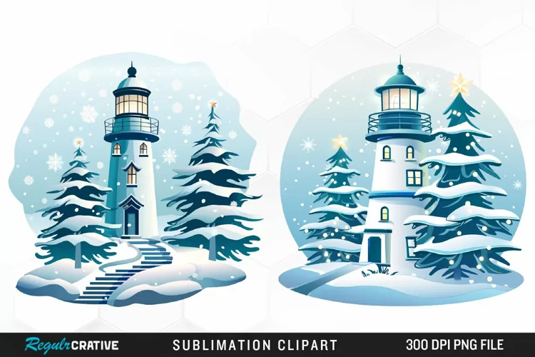 Watercolor Christmas Lighthouse Artwork Clipart