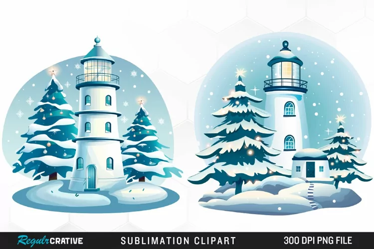 Watercolor Christmas Lighthouse Artwork Clipart