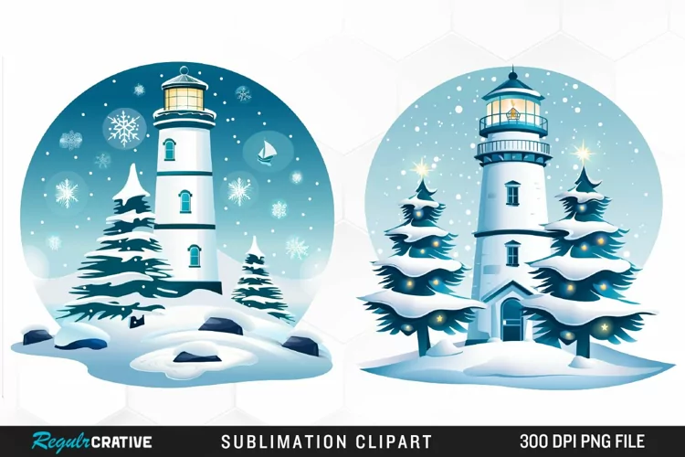 Watercolor Christmas Lighthouse Clipart