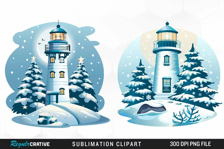 Watercolor Christmas Lighthouse Artwork Clipart