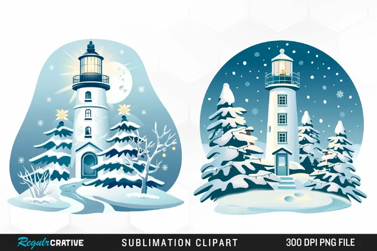 Watercolor Christmas Lighthouse Artwork Clipart