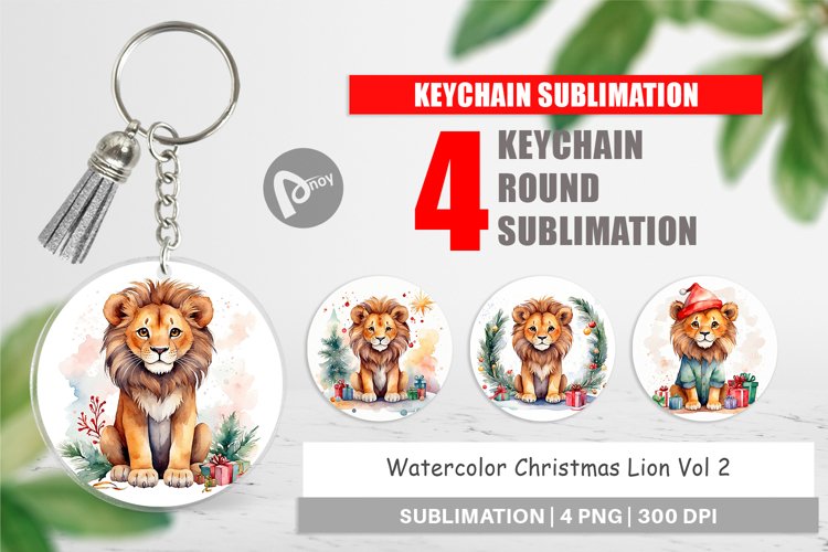 Keychain Watercolor Christmas Lion