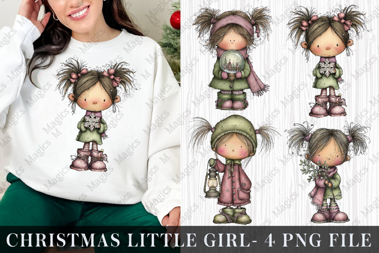 watercolor Christmas Little Girl Clipart