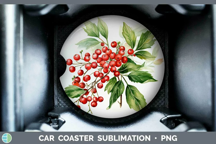 Watercolor Christmas Mistletoe Car Coaster Sublimation Coast
