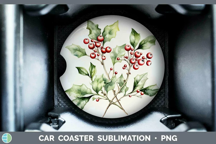Watercolor Christmas Mistletoe Car Coaster Sublimation Coast