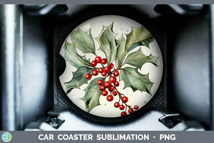 Watercolor Christmas Mistletoe Car Coaster Sublimation Coast
