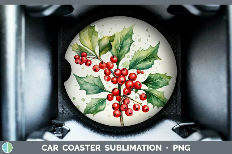 Watercolor Christmas Mistletoe Car Coaster Sublimation Coast