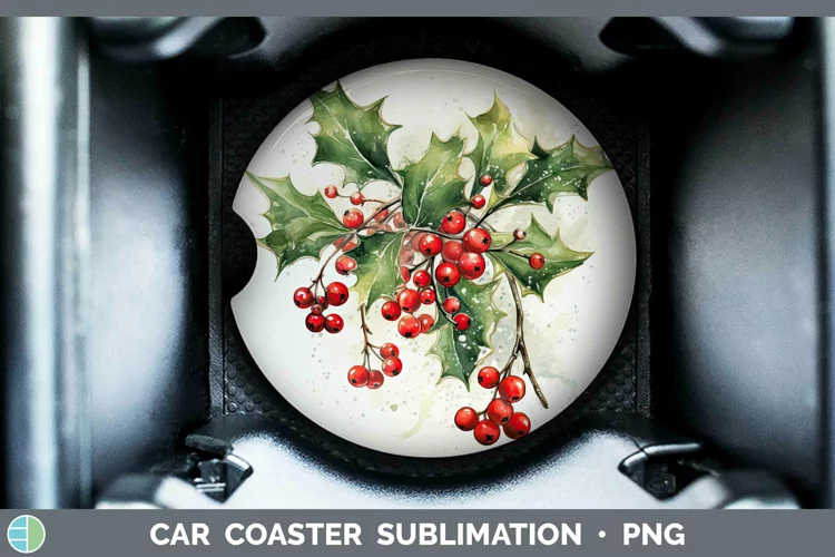 Watercolor Christmas Mistletoe Car Coaster Sublimation Coast