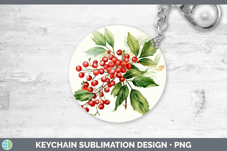 Watercolor Christmas Mistletoe Keychain Sublimation Keyring