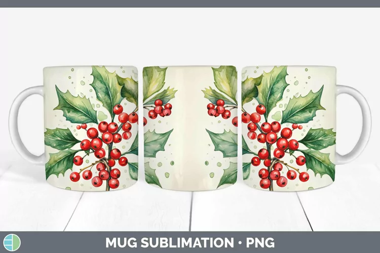 Watercolor Christmas Mistletoe Mug Wrap Sublimation Coffee C