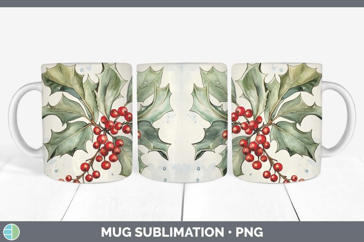 Watercolor Christmas Mistletoe Mug Wrap Sublimation Coffee C