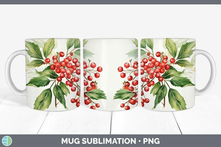 GorgeousWatercolor Christmas Mug Wrap design.