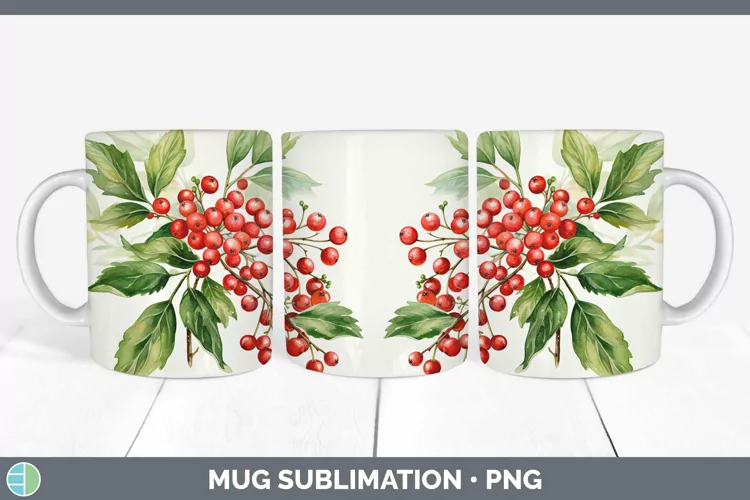 Watercolor Christmas Mistletoe Mug Wrap Sublimation Coffee C