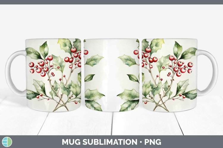 GorgeousWatercolor Christmas Mug Wrap design.