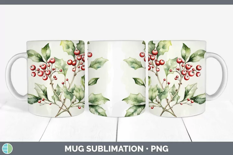 Watercolor Christmas Mistletoe Mug Wrap Sublimation Coffee C