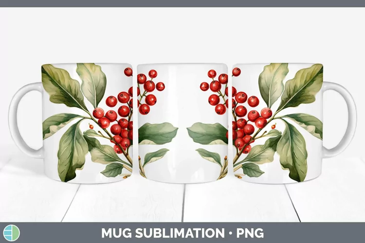 Watercolor Christmas Mistletoe Mug Wrap Sublimation Coffee C