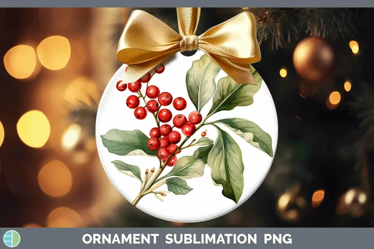 Watercolor Christmas Mistletoe Ornament Sublimation Bauble D