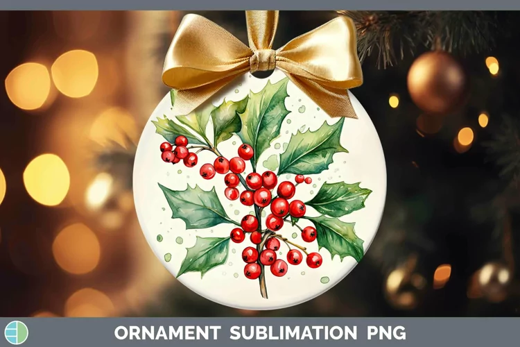Watercolor Christmas Mistletoe Ornament Sublimation Bauble D