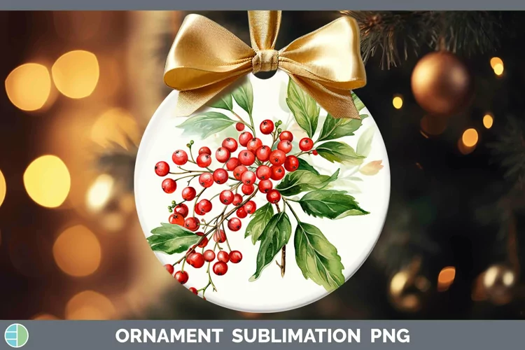 Watercolor Christmas Mistletoe Ornament Sublimation Bauble D