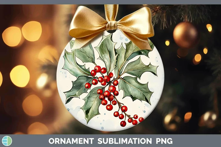 Watercolor Christmas Mistletoe Ornament Sublimation Bauble D