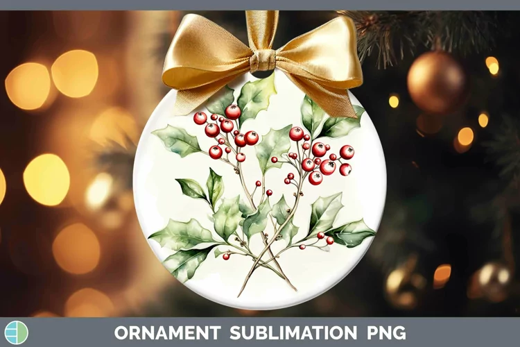 Watercolor Christmas Mistletoe Ornament Sublimation Bauble D