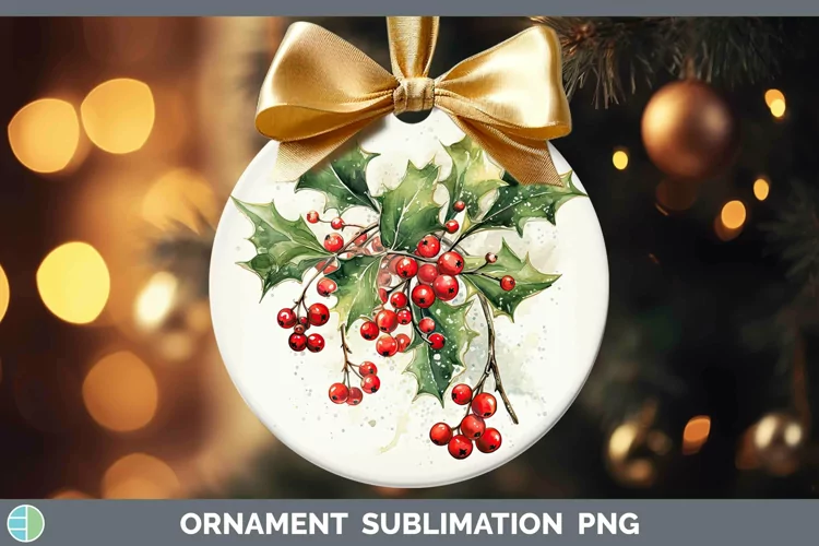 Watercolor Christmas Mistletoe Ornament Sublimation Bauble D