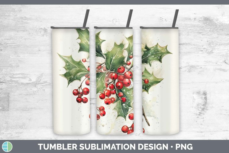 Watercolor Christmas Mistletoe Tumbler Sublimation 20 oz Ski